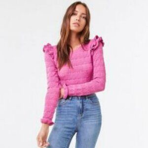 FOREVER 21 + pink sweater long sleeves ruffles by shoulder top size 3X